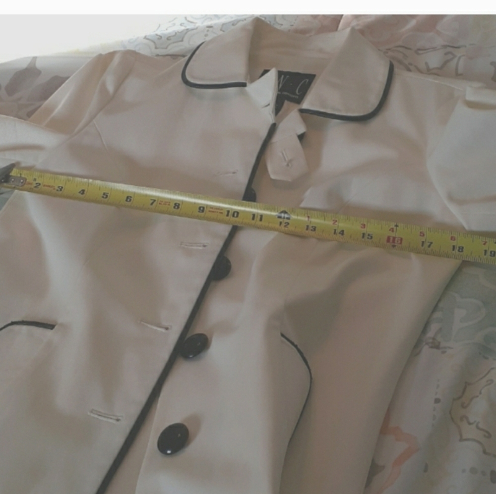 INC International Concepts Ivory Trench Coat Black Piping Button Front Medium - Picture 10 of 10